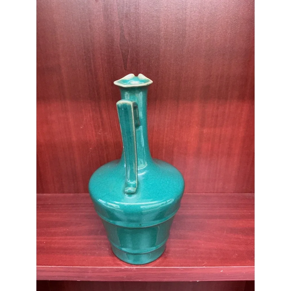 Vintage Teal La Rochere French Pottery‎ Vase Rare Cottage Core